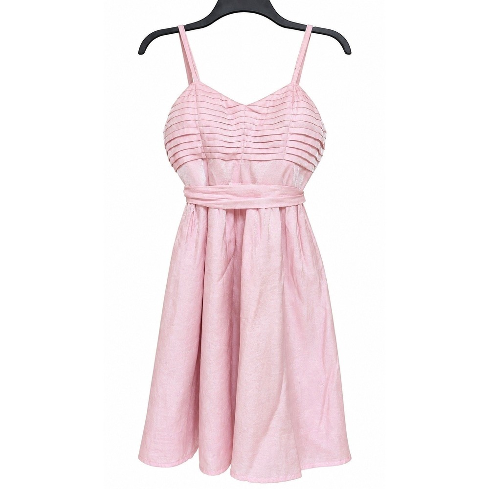Candie's Fit and Flare Dress Juniors Size 5 Pink Excellent Shimmer Pleated Tie
